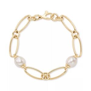 Pearl Oval Link Bracelet in 14k Gold-Plated Sterling Silver